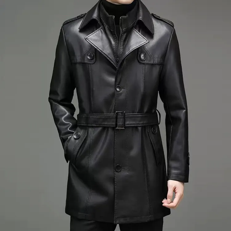 2025海宁皮衣男士中长款皮风衣大码加绒秋冬加厚外套休闲显瘦保暖