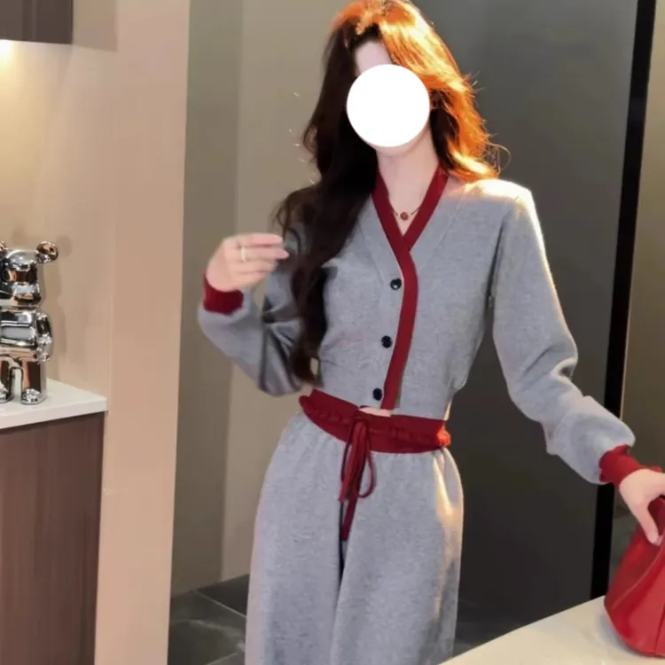 秋季运动套装女新款酷飒休闲裤茶系穿搭一整套短款撞色针织开衫潮