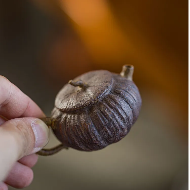 十七家【小丑瓜】50CC仿生器迷你南瓜柴烧壶原矿纯手工手制紫砂壶