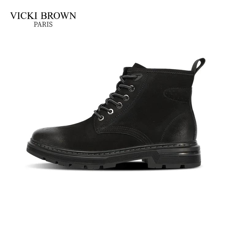 VICKI BROWN轻奢男鞋秋冬工装靴真皮保暖马丁靴时尚百搭高帮男鞋