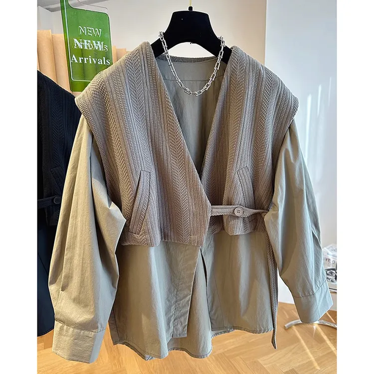 女装2024新款时尚气质假两件拼接设计感休闲百搭洋气长袖显瘦上衣