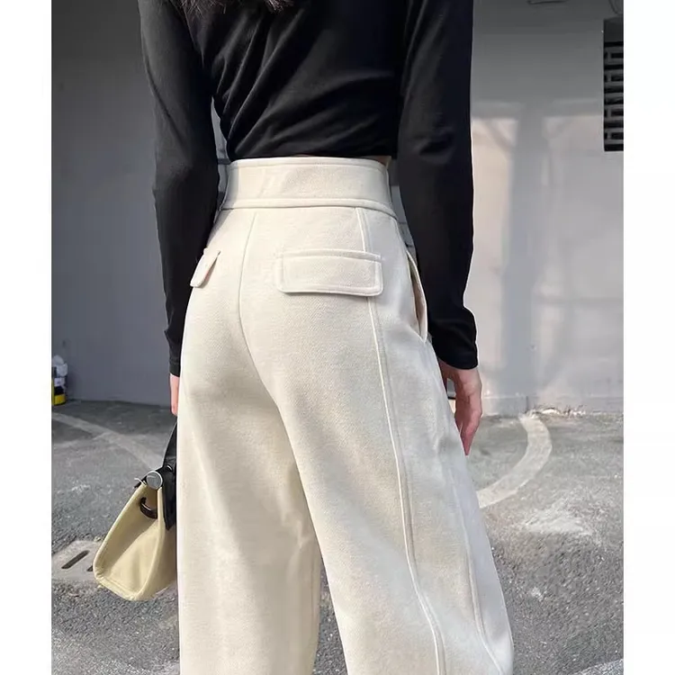 米白色阔腿裤女2024秋冬香蕉镰刀裤高腰显廋垂感休闲加厚直筒长裤