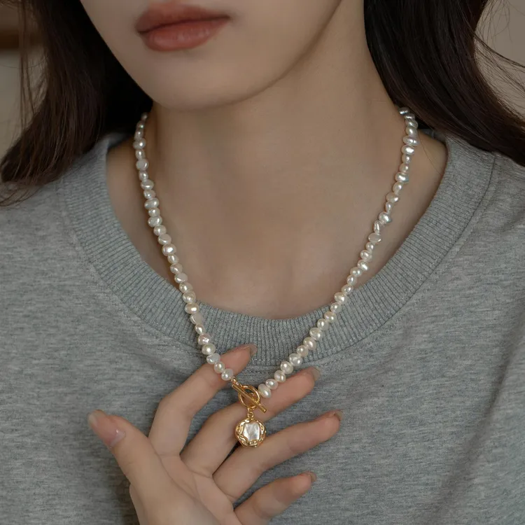 天然淡水珍珠巴洛克长款项链女正品不规则贝壳卫衣链秋冬毛衣链潮