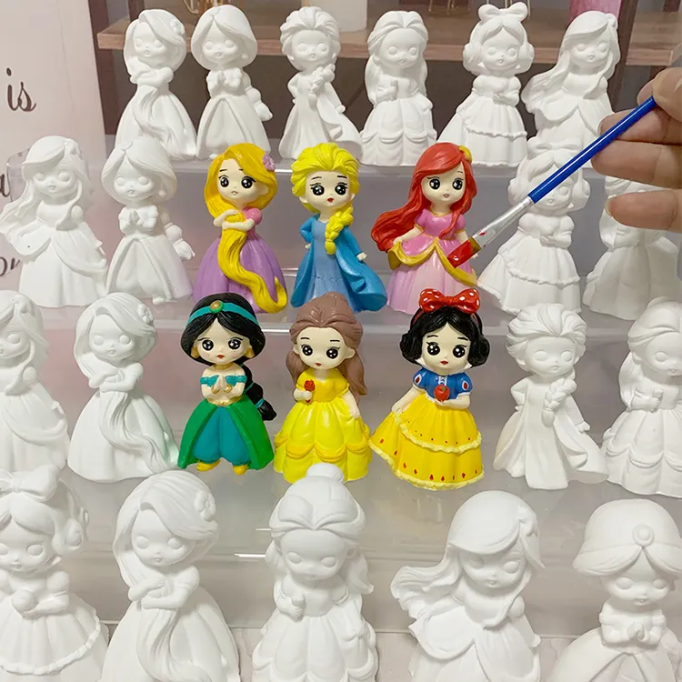 儿童手工DIY涂鸦石膏娃娃涂色迷你3D小公主白胚彩绘画画女孩玩具