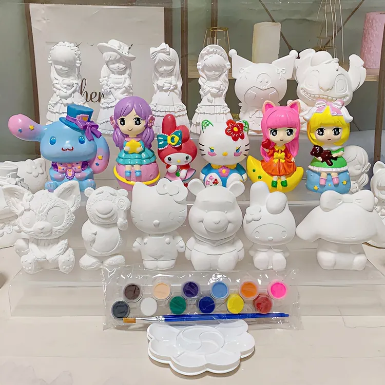 纯手工小石膏娃娃白胚坯涂色彩绘儿童涂鸦上色玩具摆件礼物公仔女