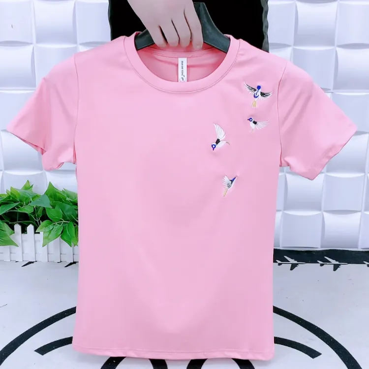 2023新款休闲圆领短袖8960修身版刺绣小鸟时尚潮流上衣半袖T恤