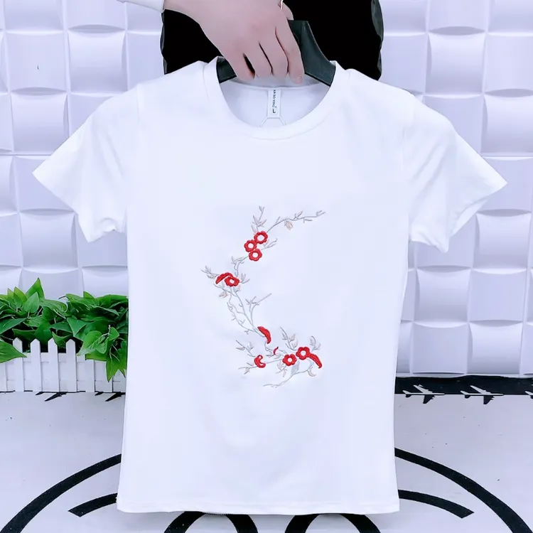 2023新款白色圆领短袖9955修身版刺绣工艺时尚潮流男装半袖T恤