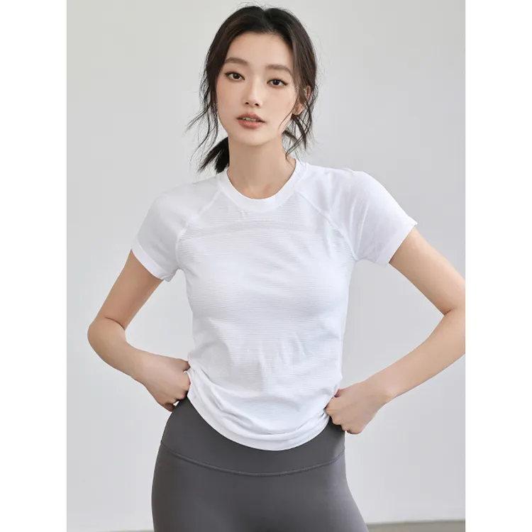 lulu2024春夏季新款运动健身短袖速干瑜伽服跑步训练上衣紧身显瘦