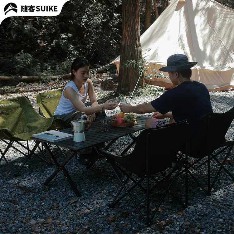 随客户外露营蛋卷桌椅套装低靠背月亮椅折叠桌折叠椅整套装沙滩椅