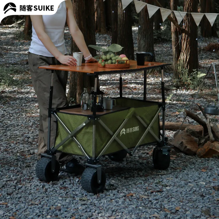 随客户外露营车大容量可折叠营地车儿童可躺小拖车野餐野营大推车