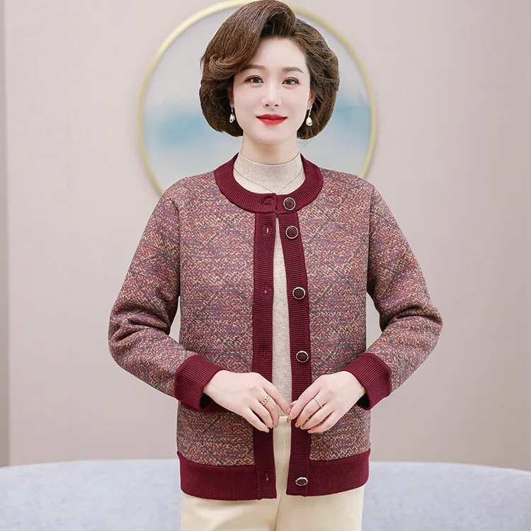 中老年人秋冬加绒外套女妈妈2024冬季新款百搭保暖上衣大码开衫厚