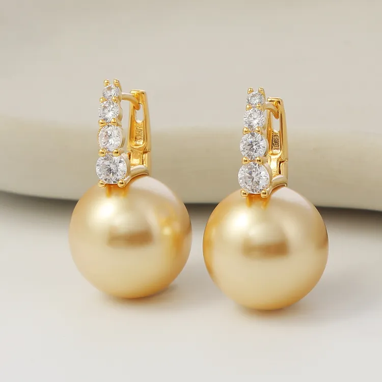 铜合金仿珍珠耳饰 14mm香槟色小香风高级感水桶耳环 F2-012