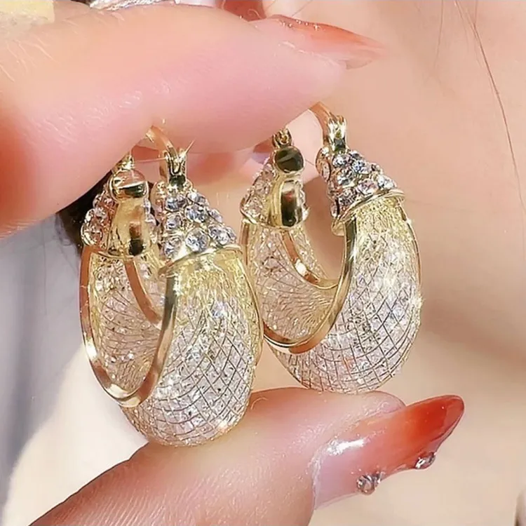 铜合金耳饰 耳环新款轻奢金丝网状耳圈小众设计高级感个性精致