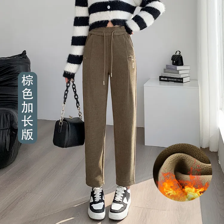 加绒加厚新款2024年气质显瘦秋冬高腰时尚休闲哈伦裤超百搭
