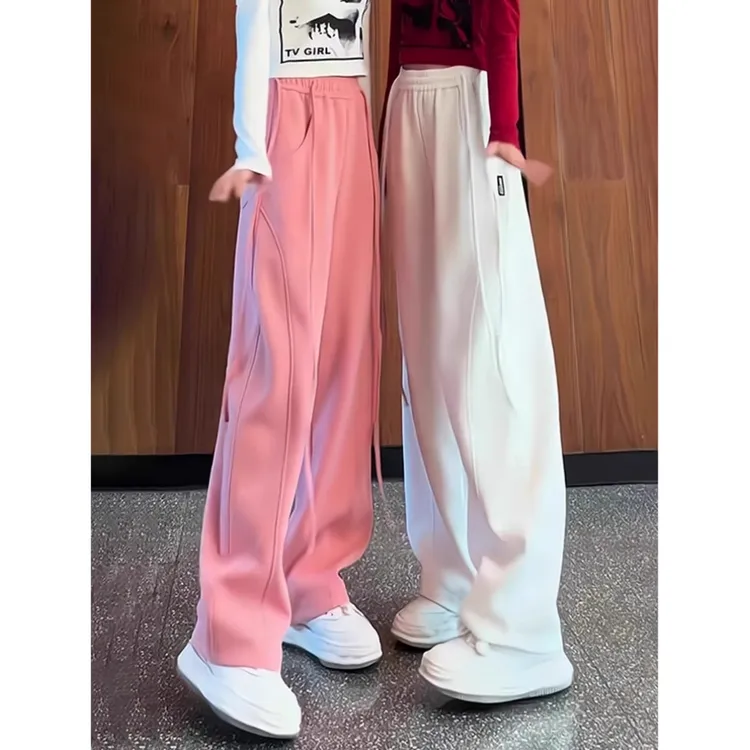 2025春秋装新款宽松休闲运动裤女美式小个子高腰直筒阔腿地裤卫裤