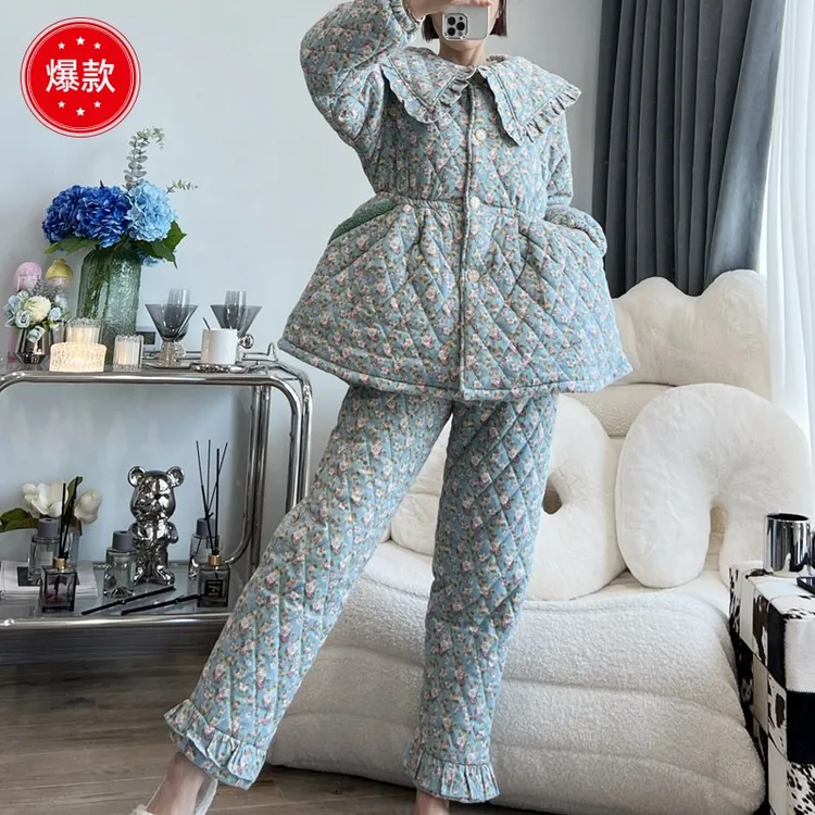 pinkgrape【波罗奢花】睡衣女冬季套装三层夹棉加厚绒家居服2278217