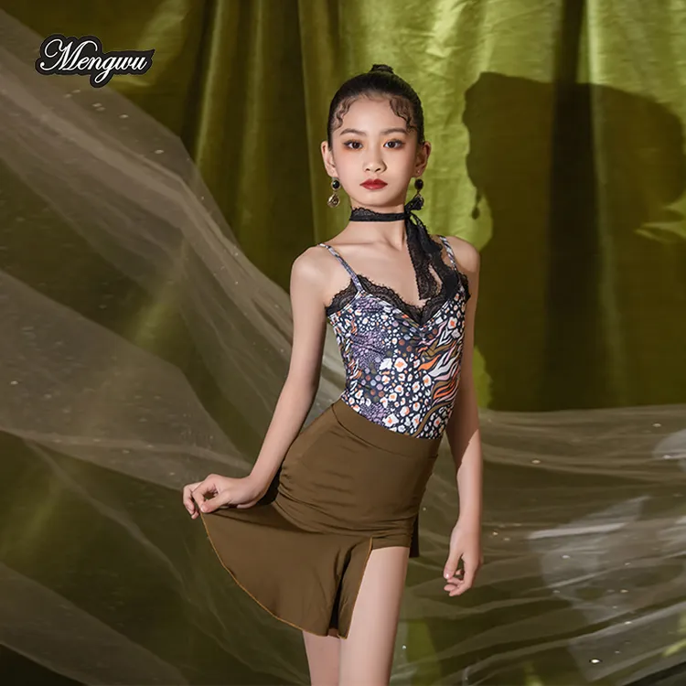 夏季女童少儿拉丁舞训练服舞蹈服春夏网红儿童女露背性感印花舞服