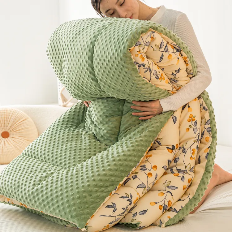 A类棉麻豆豆被母婴级网红爆款3D安抚豆豆绒被春秋被子学生冬被子