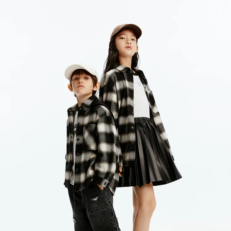littlemoco童装秋装新款男童长袖格纹衬衫连帽夹克#KBD3JKT037