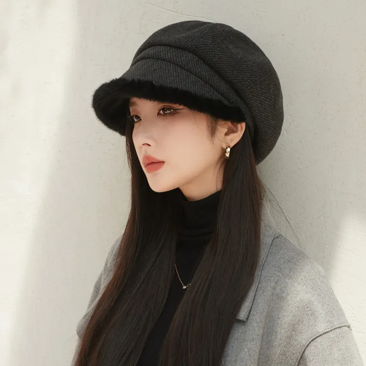 八角帽子女秋冬季加厚保暖护耳贝雷帽时尚百搭韩版日系文艺显脸小