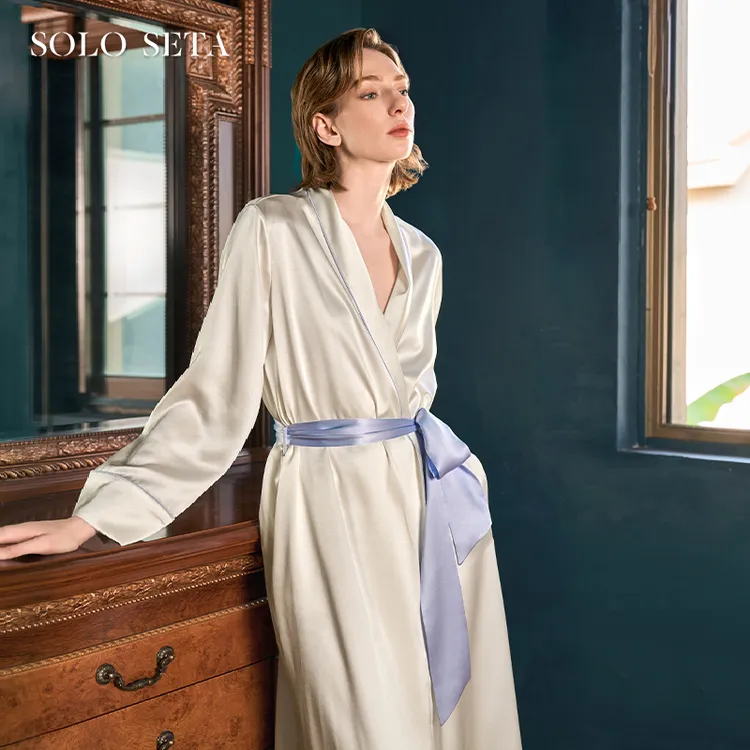 Soloseta25姆米重磅真丝睡袍女桑蚕丝纯色长款浴袍丝绸家居服