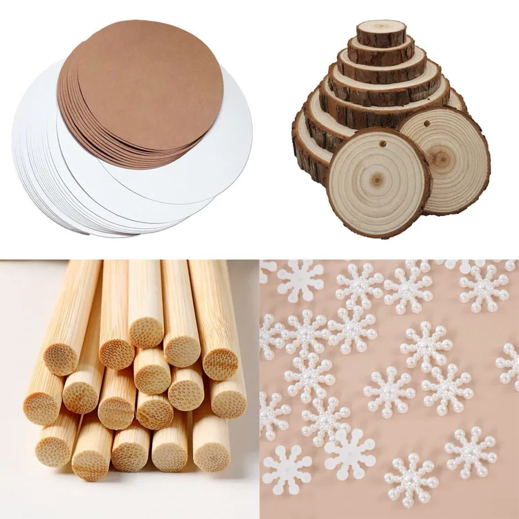 圣诞节手工diy配件圣诞树配件木棍珍珠雪花卡纸