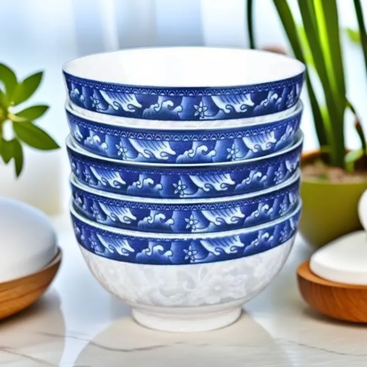 【10只装】4.5英寸青花米饭碗釉下彩工艺陶瓷家用中式防烫吃饭碗