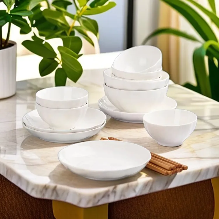十六件套纯白南瓜简约高颜值陶瓷米饭碗吃饭盘碗组合