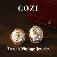 铜合金仿珍珠耳饰 蔻姿COZI【皇后花园】巴洛克珍珠ins中古风耳饰