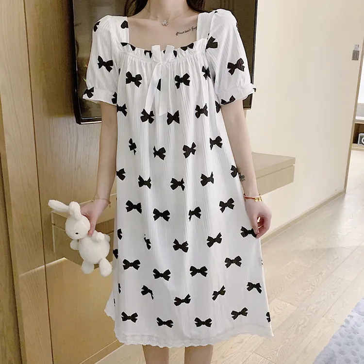 2025年睡衣女夏天短袖胖mm加肥加大码200斤公主风甜美印花女睡裙