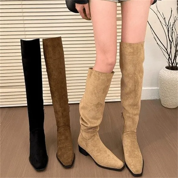 粗跟西部牛仔复古过膝长靴女鞋2025新款秋冬季堆堆靴长筒骑士靴子