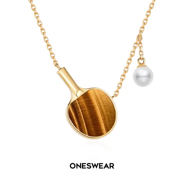 坠链均925银 乒乓球项链棕色球拍礼物小众设计高级感饰品