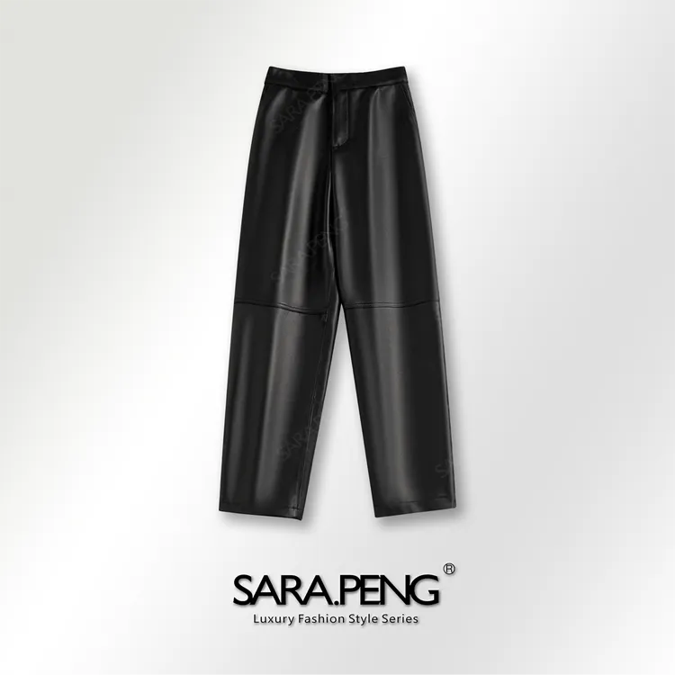 SARA.PENG百搭神器/高级高腰蛋白皮磨绒保暖显瘦百搭九分烟管皮裤
