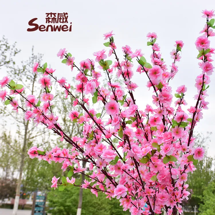 仿真桃花枝假花单支干花樱花短枝摆件树枝腊梅花绢花假树造景装饰