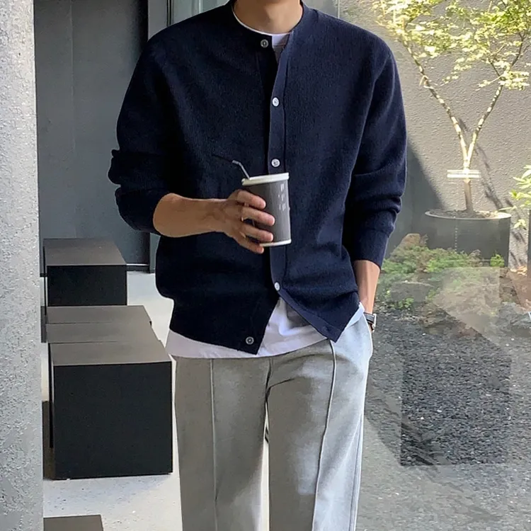 2025秋新款针织开衫长袖T恤男士韩版潮流高级感毛衣宽松休闲外套