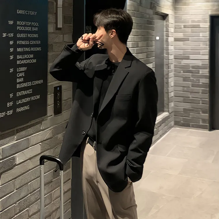 春季韩版潮流轻熟风小西装外套男高级感西服套装宽松休闲单西上衣