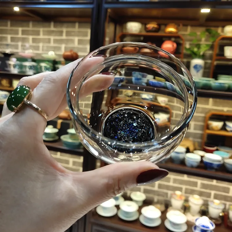 星空圆品杯60毫升手工耐热透明 茶杯蓝色