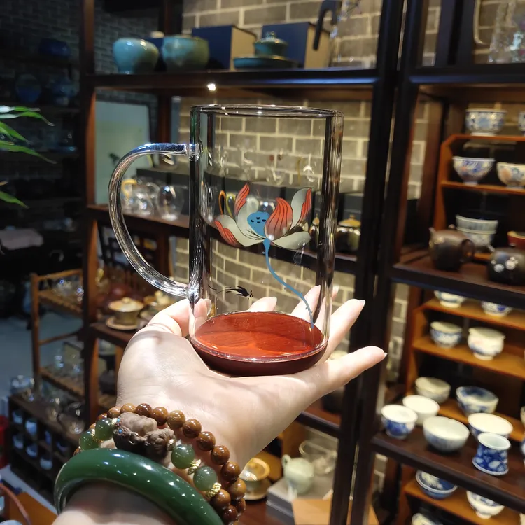 荷花高端绿茶杯300毫升耐热玻璃家用