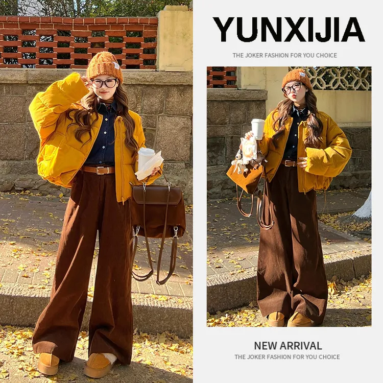 2025冬季美拉德穿搭一整套女新款韩版宽松保暖棉服阔腿裤两件套潮