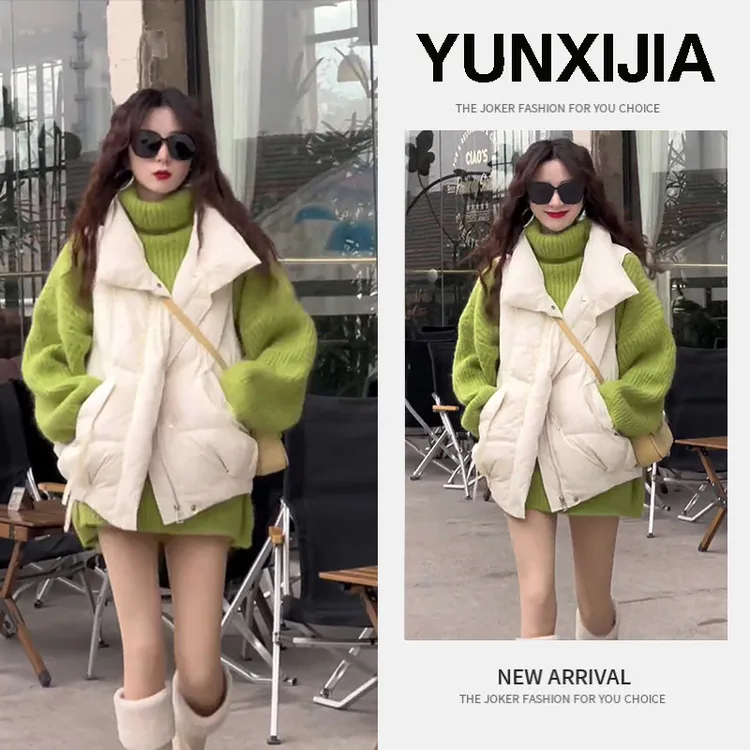 2025年秋冬新款韩版宽松保暖款棉服马甲外套百搭显瘦毛衣两件套潮