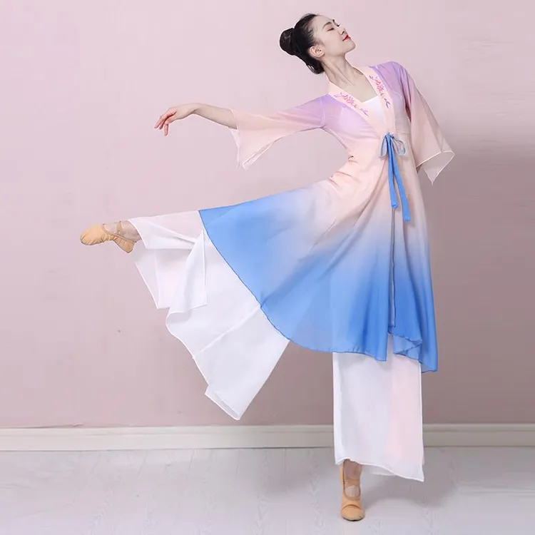 古风舞蹈服装女飘逸上衣演出服仙气飘飘套装中国舞身韵纱衣练功服