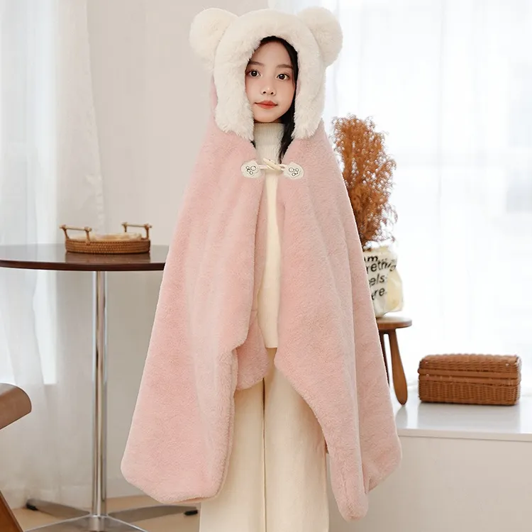 小学生一年级学校教室午睡毯披肩毯毛毯斗篷连帽冬季加厚可爱毯子