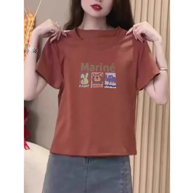 正肩短袖t恤女夏季2024年新款小个子独特气质甜辣减龄的绝美上衣