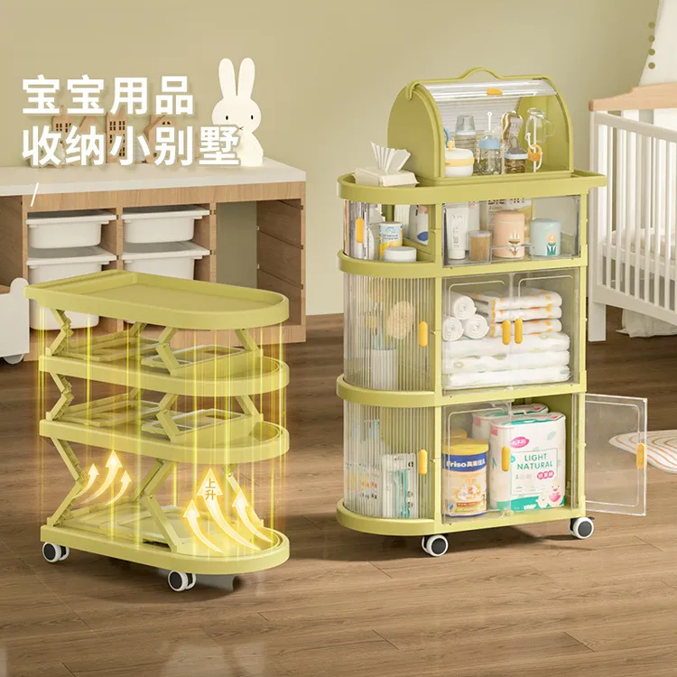 婴儿宝宝用品收纳储物折叠推车置物架卧室客厅可移动零食落地推车