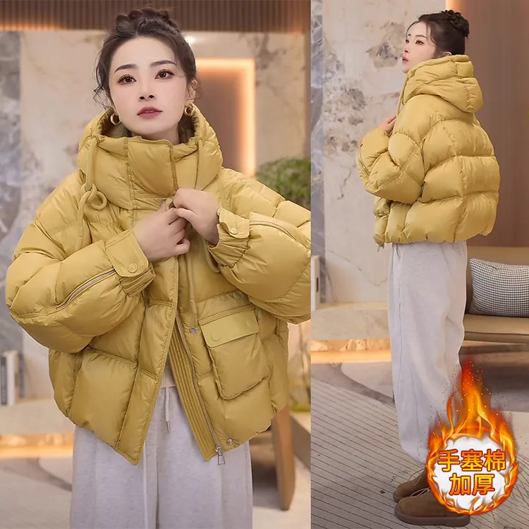 韩版纯色短款棉服外套女2025秋冬季新款时尚小个子设计感洋气棉衣