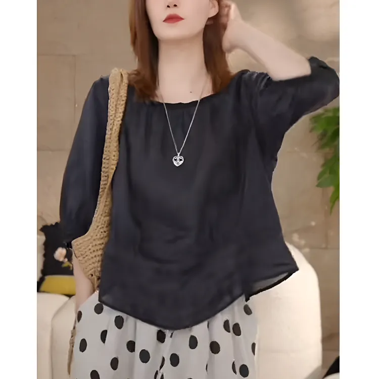 欧货个性衬衫女夏季2025新款爆款圆领薄款衬衣别致小众高级感上衣