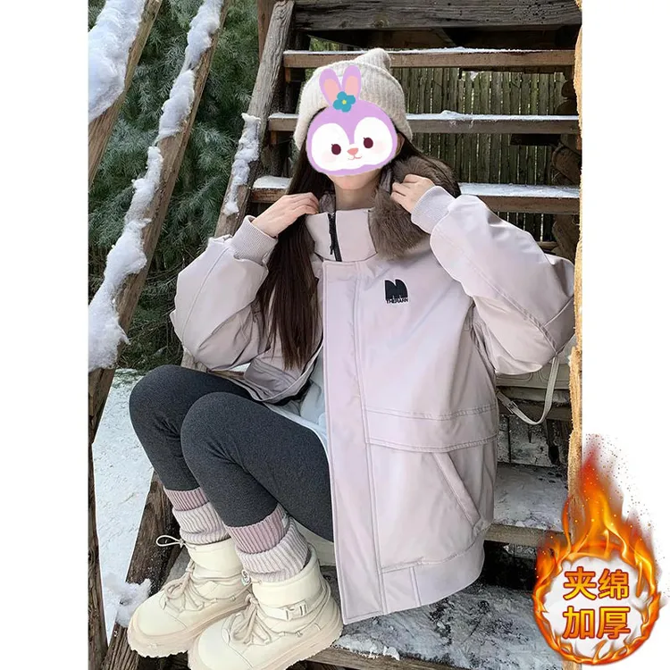 2024年秋冬季新款宽松加厚棉服女小个子设计感洋气毛领派克服外套