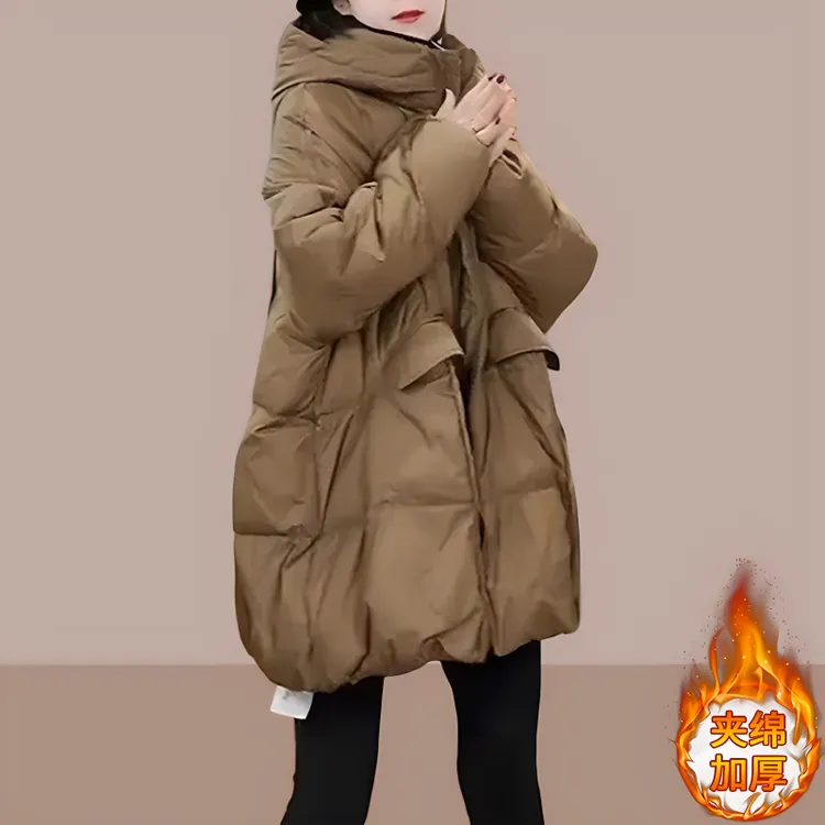 女装冬款外套2025新款连帽加厚棉服女宽松大码中年妈妈中长款棉衣