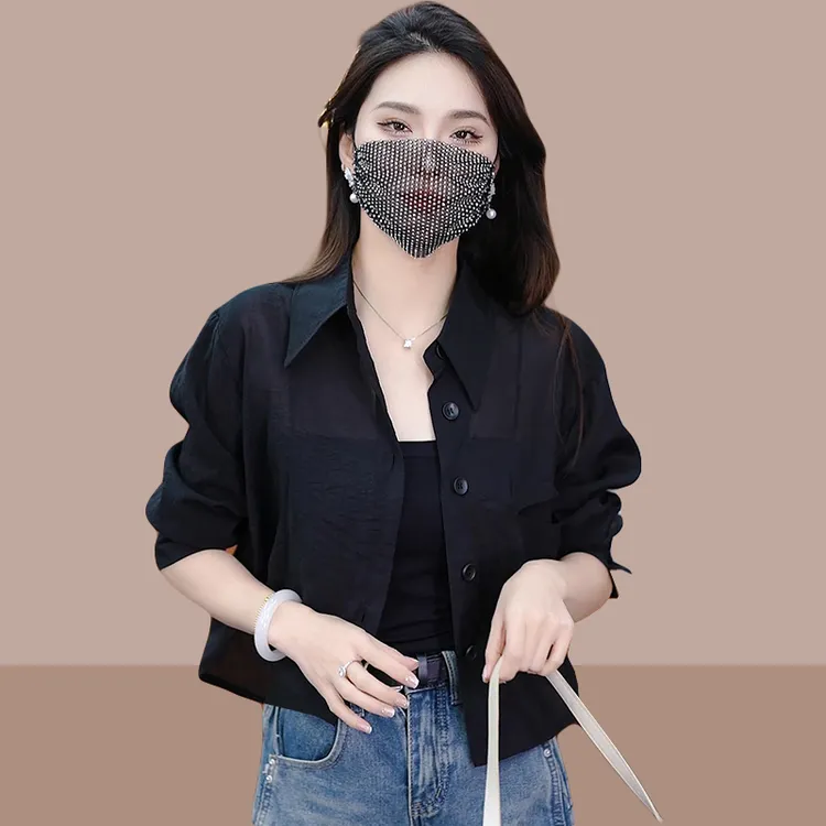 黑色衬衫女款2025夏季新款休闲通勤女装高级感薄款衬衣小个子上衣