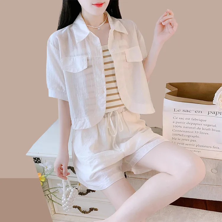 短裤套装女装夏季新款小个子时尚洋气设计感防晒衣网红三件套女装